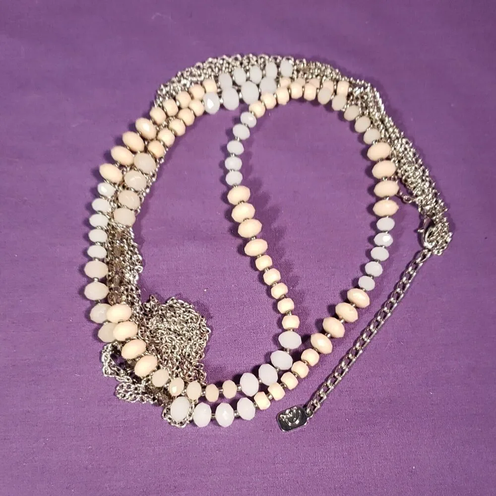 You & I Signed Long 4 Layer Necklace With Matching Earrings, Silver Tone, New